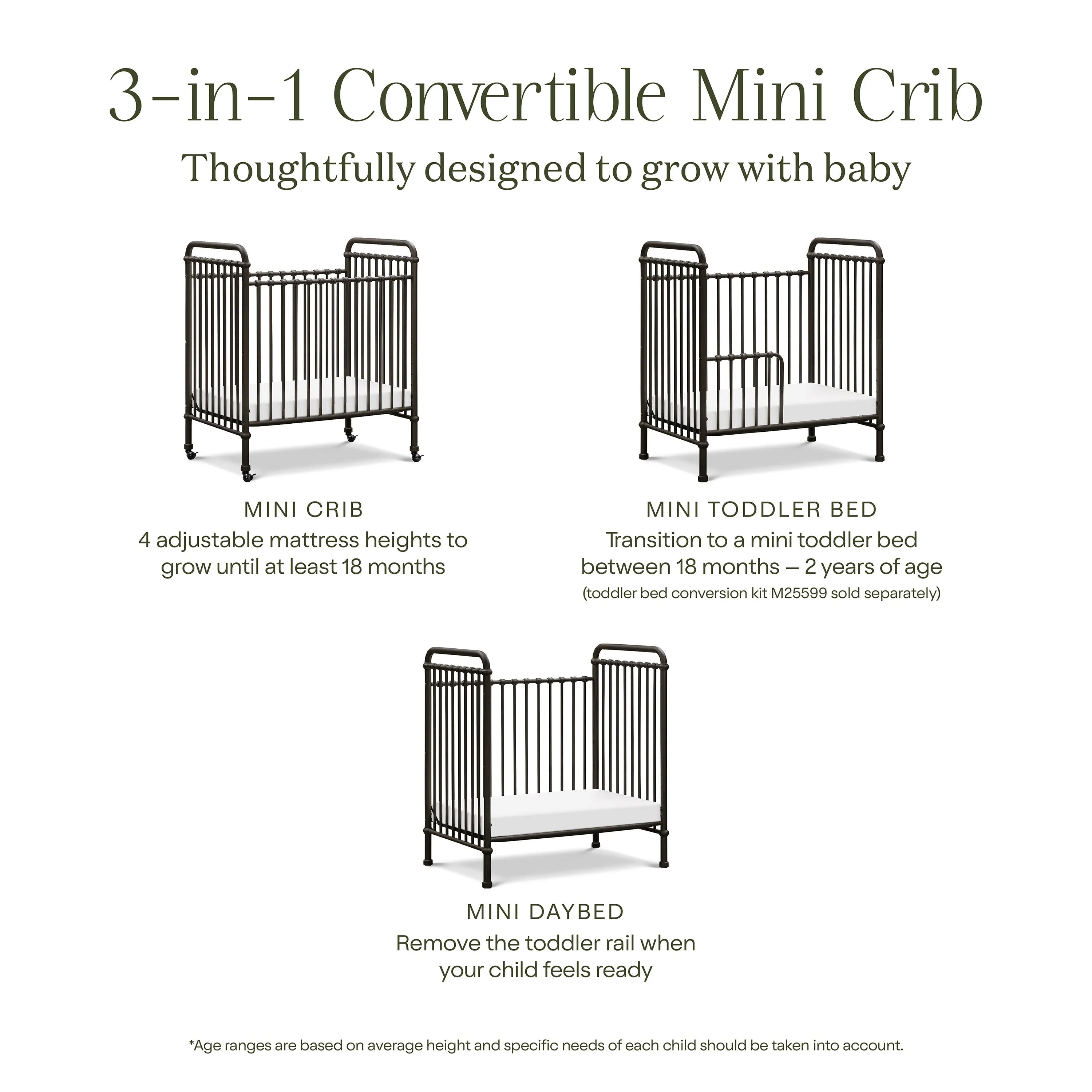 Abigail 3-in-1 Convertible Mini Crib