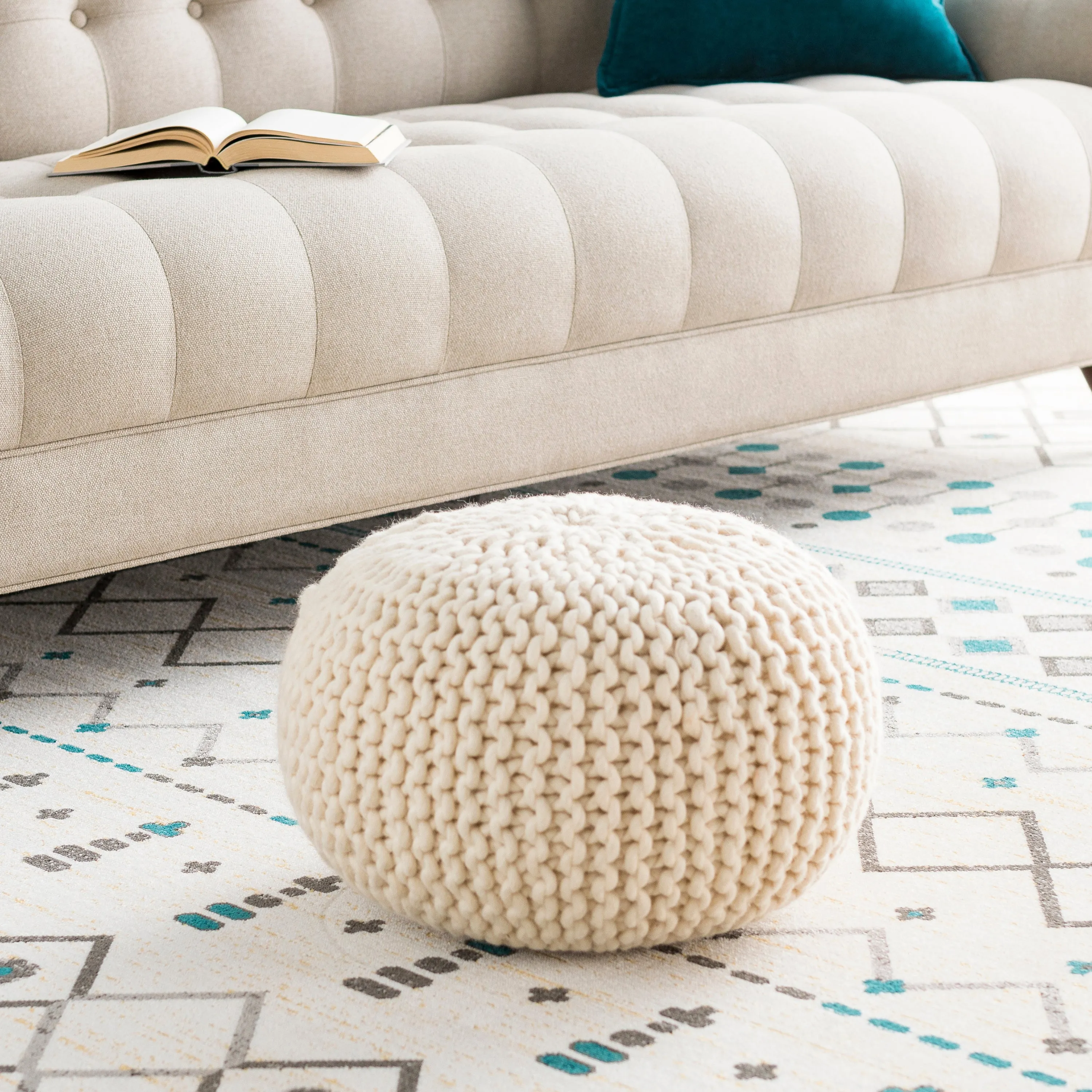 Beige Wool Pouf