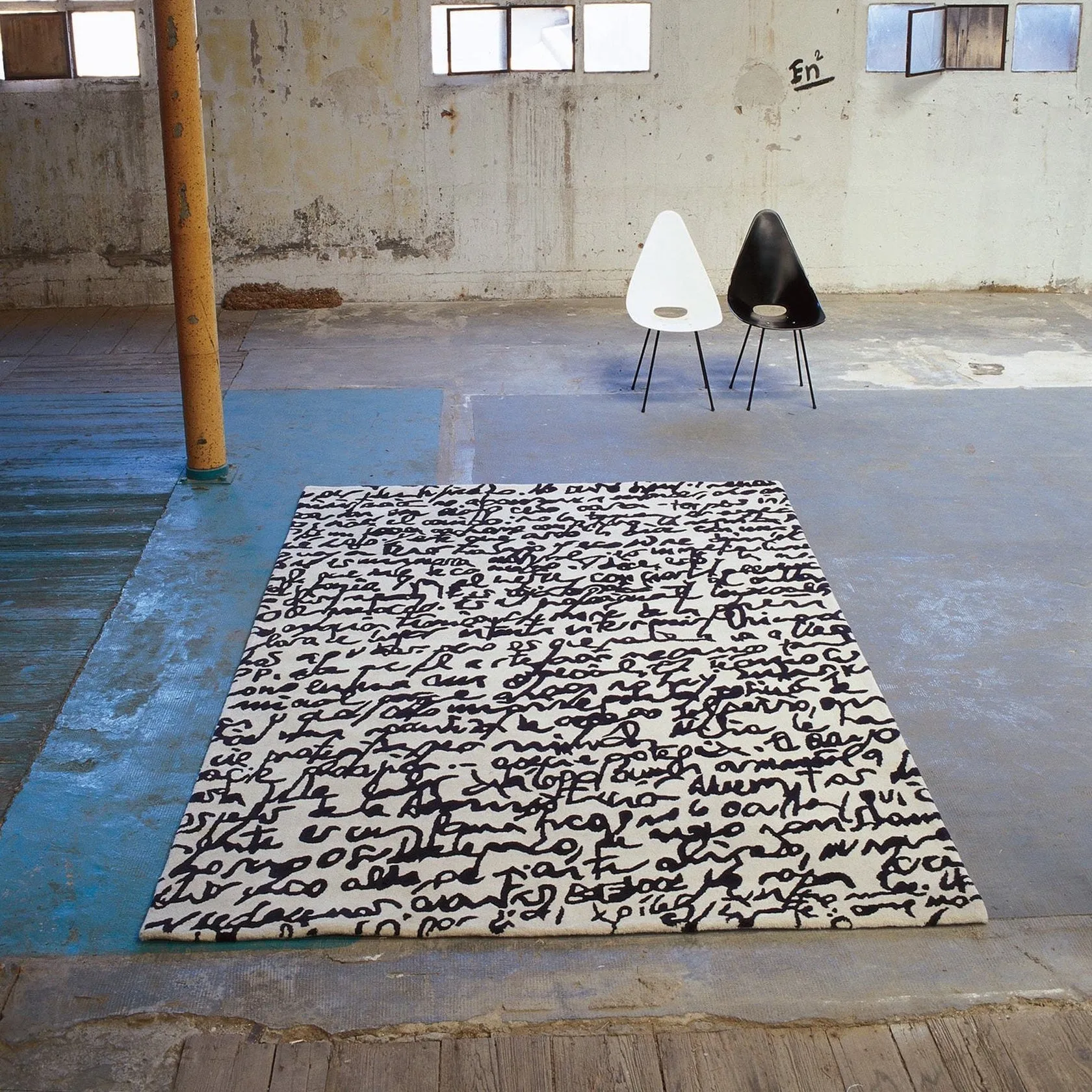 Black On White Manuscrit Rug