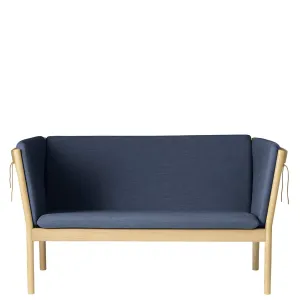 Fdb Mbler J148 2 Person Sofa, Oak, Dark Blue Fabric