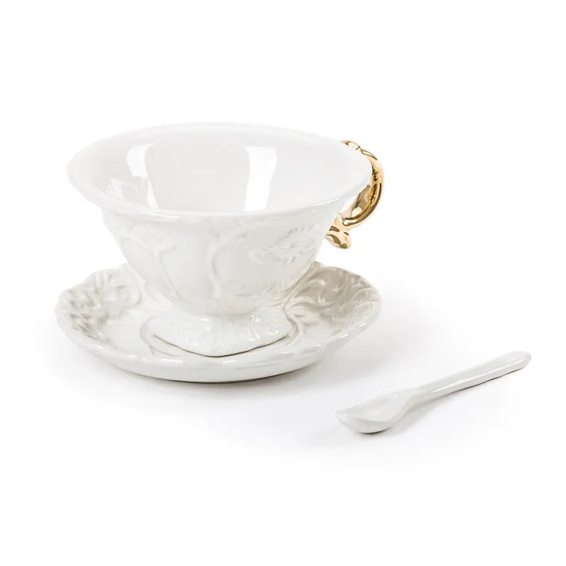 I-Wares Porcelain Tea Cup Set with Gold Handle