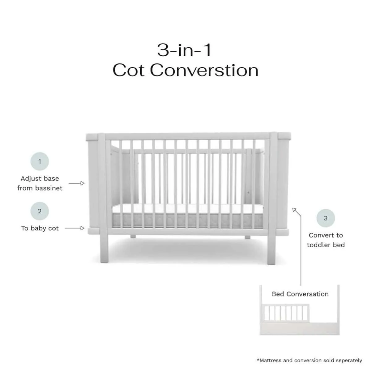 Orlando Contempo Cot - White Mocka