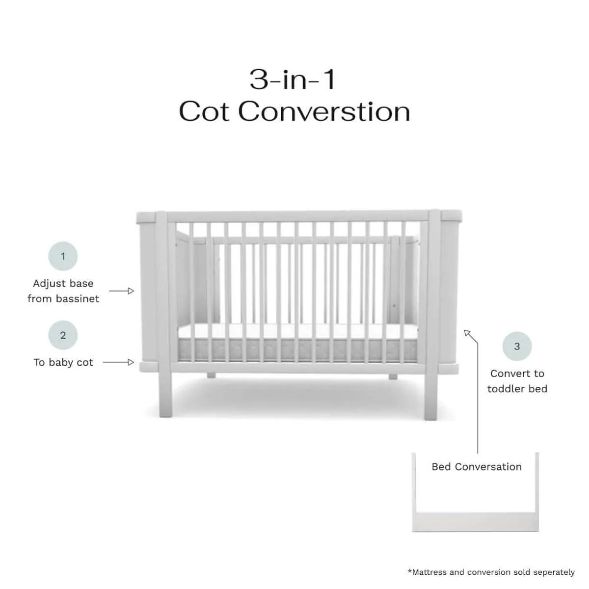 Orlando Contempo Cot - White Mocka