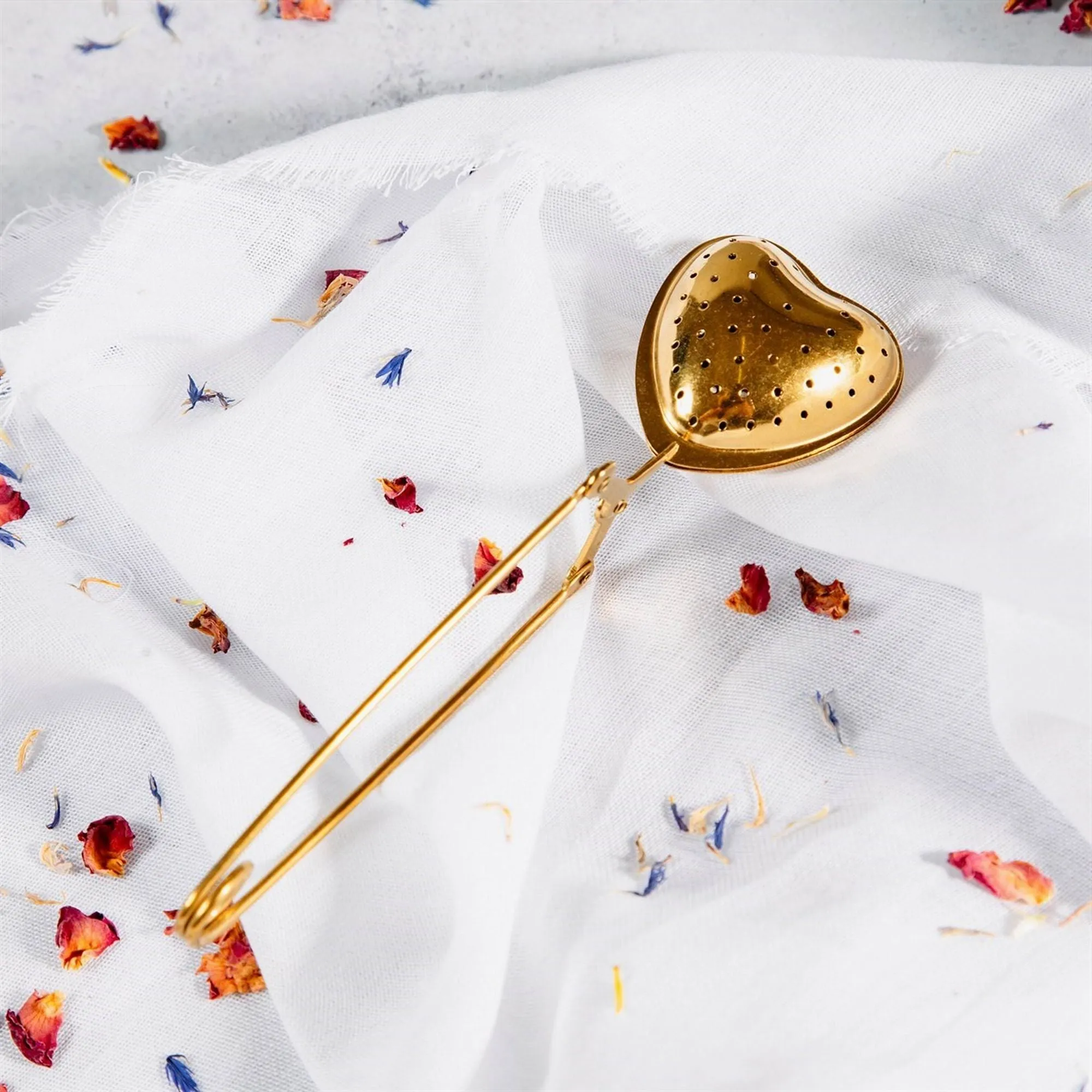 RJB Stone Brass Heart Tea Infuser